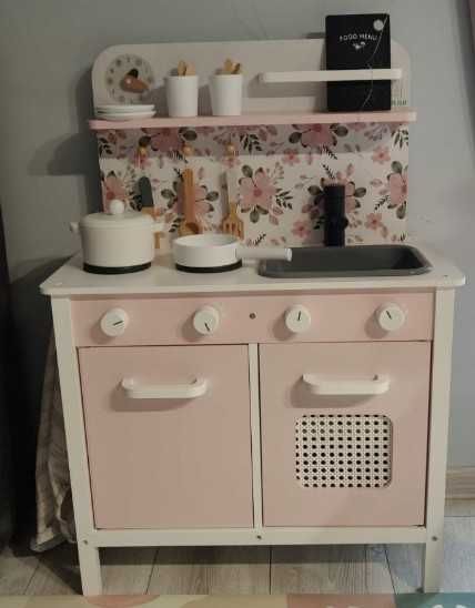 Drewniana Kuchnia dla Dzieci Edukacyjna Pastelowe Kolory + Akcesoria