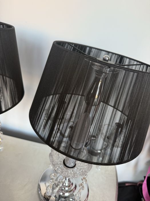 Lampa kryształowa z abażurem Isabell czarna chrom glamour