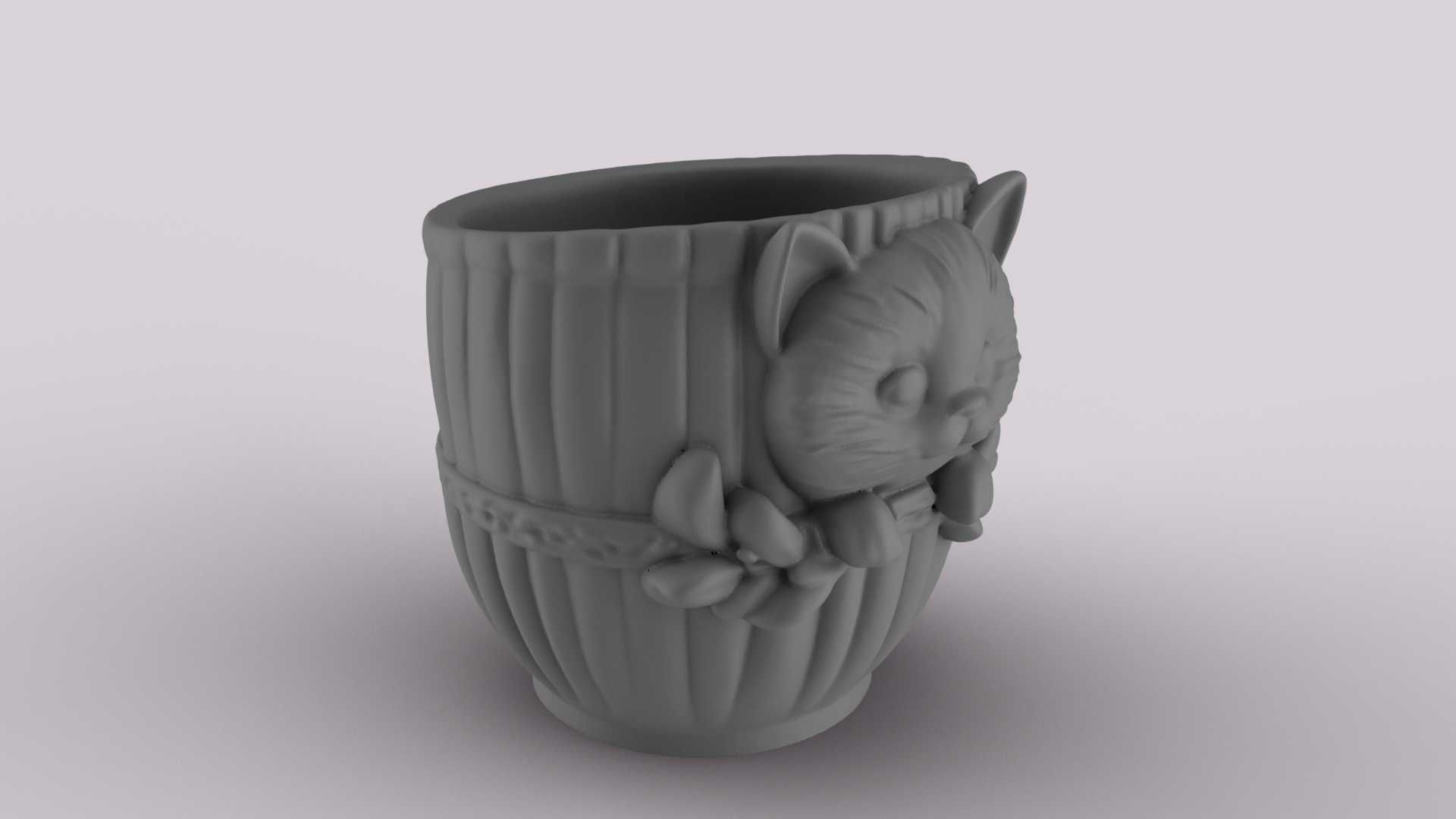 Vaso/Suporte Gatinho no Barril 3D | Decoração Casa e Secretária