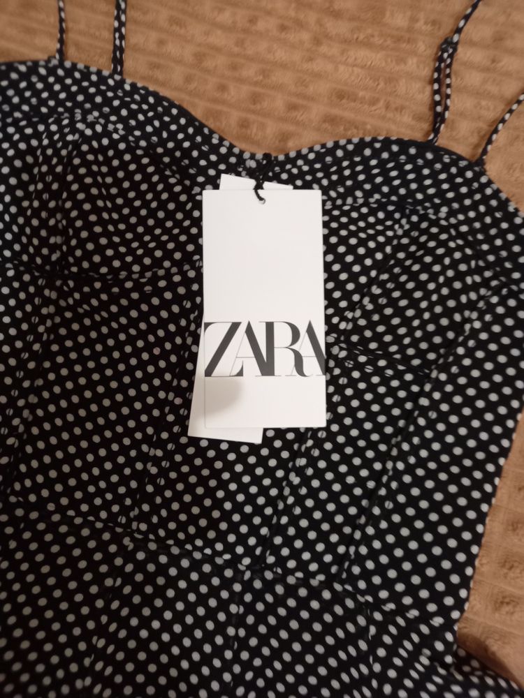 Сукня-корсет Zara шифон чорне в білий горох