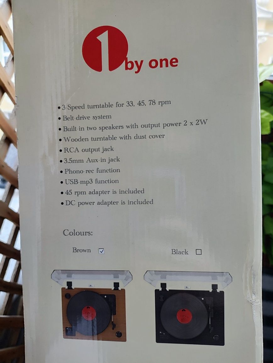 Gramofon 1BYONE drewniany z drewna do płyt winylowych Vinyl USB AUX
