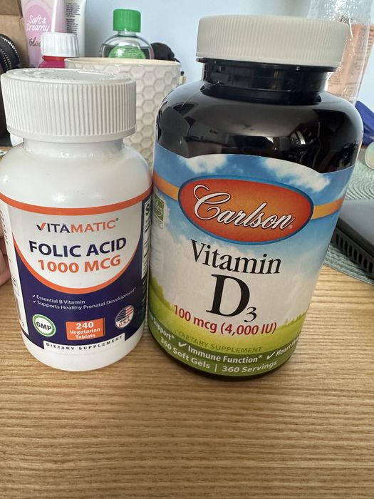 Вітамін D3 Carlson 4000 MO 360 капсул; фолієва кислота 1000 мкг