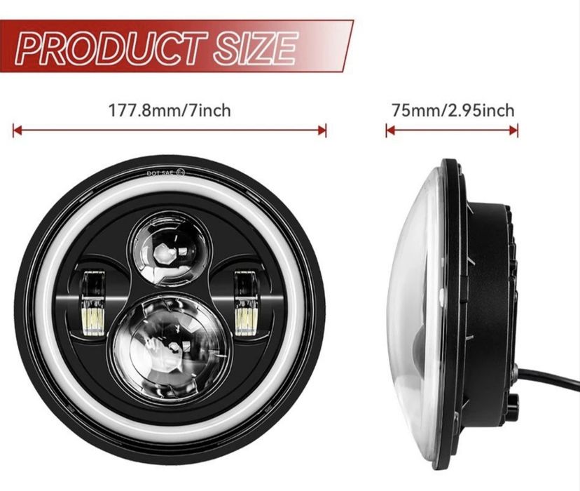 Фара 7" LED мото авто Н4 ангельские глазки светодиод Ява Иж Нив