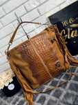 Torebka Laura Biaggi Croco Frędzle Skóra Naturalna MIX Kolor Camel