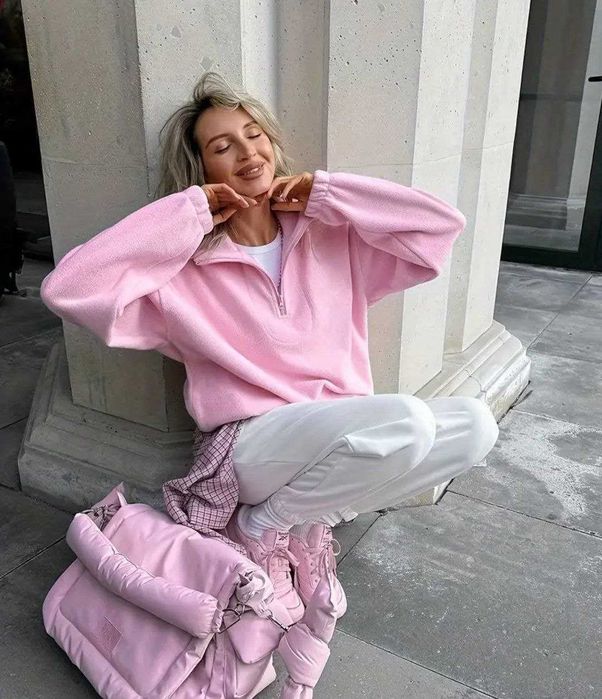 Стильна тепла кофта/фліска рожевого кольору