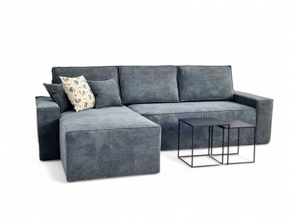 Narożnik z funkcją spania i pojemnikiem na pościel. Sprężyny. Sztruks