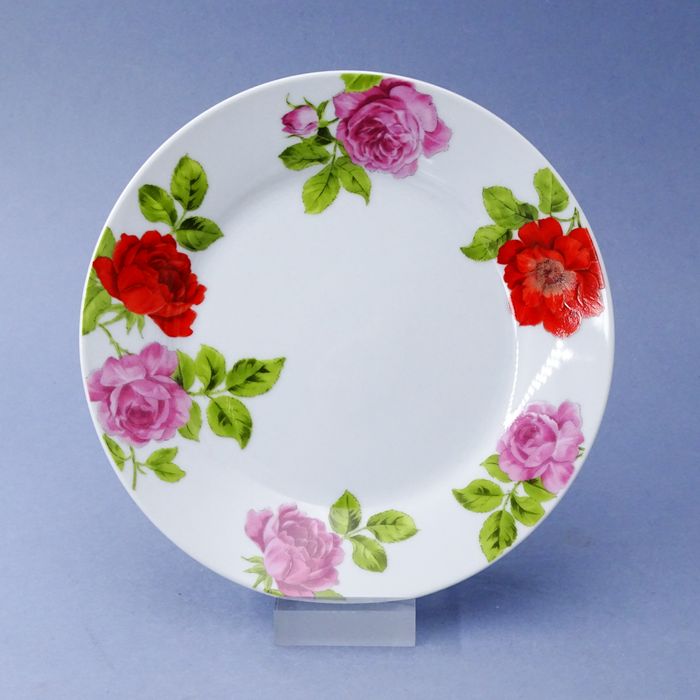 piękny porcelanowy talerz talerzyk różowe i czerwone róże