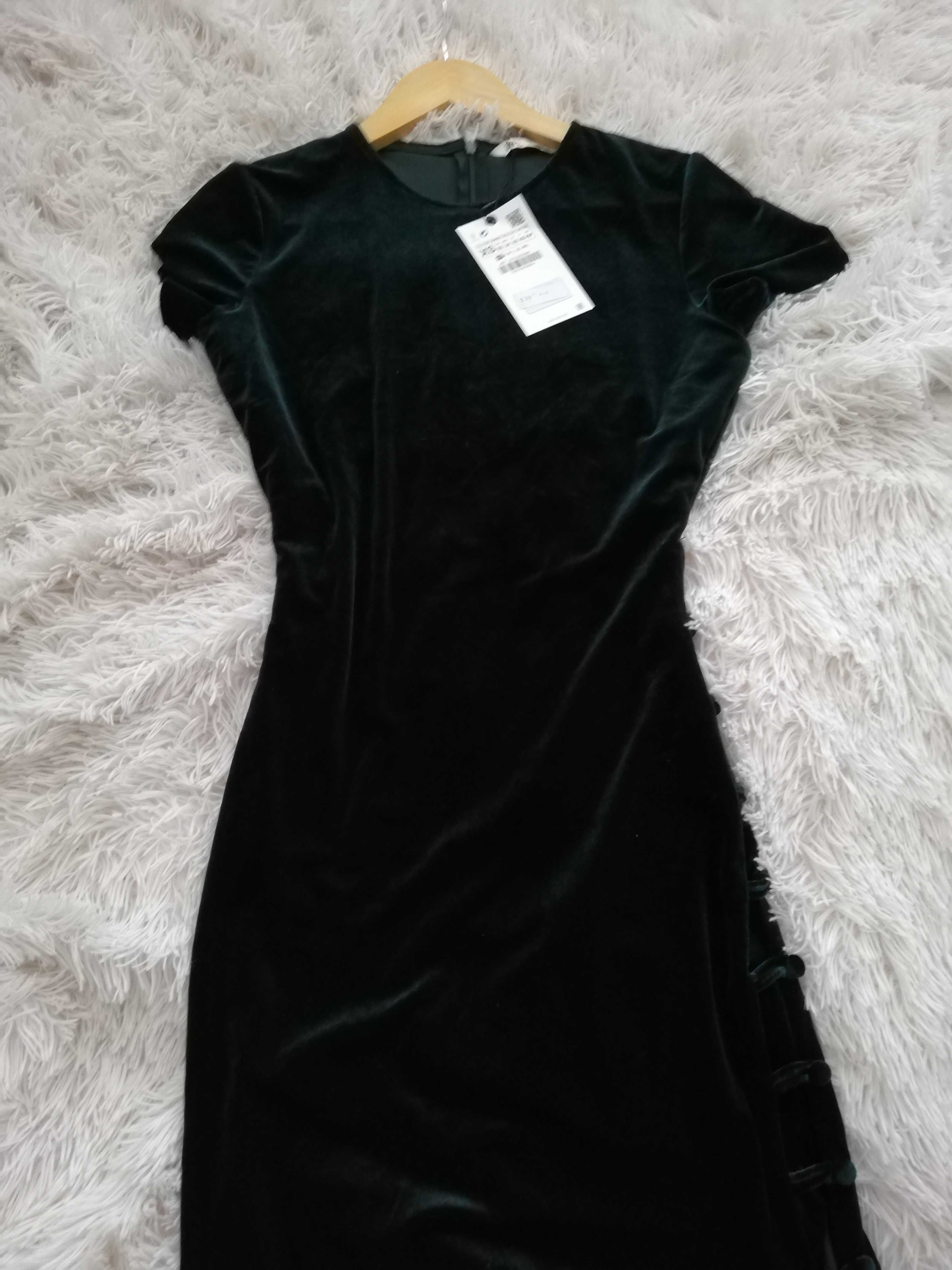 sukienka Zara xs s 34 36 butelkowa zieleń długa sukienka Zara xs s