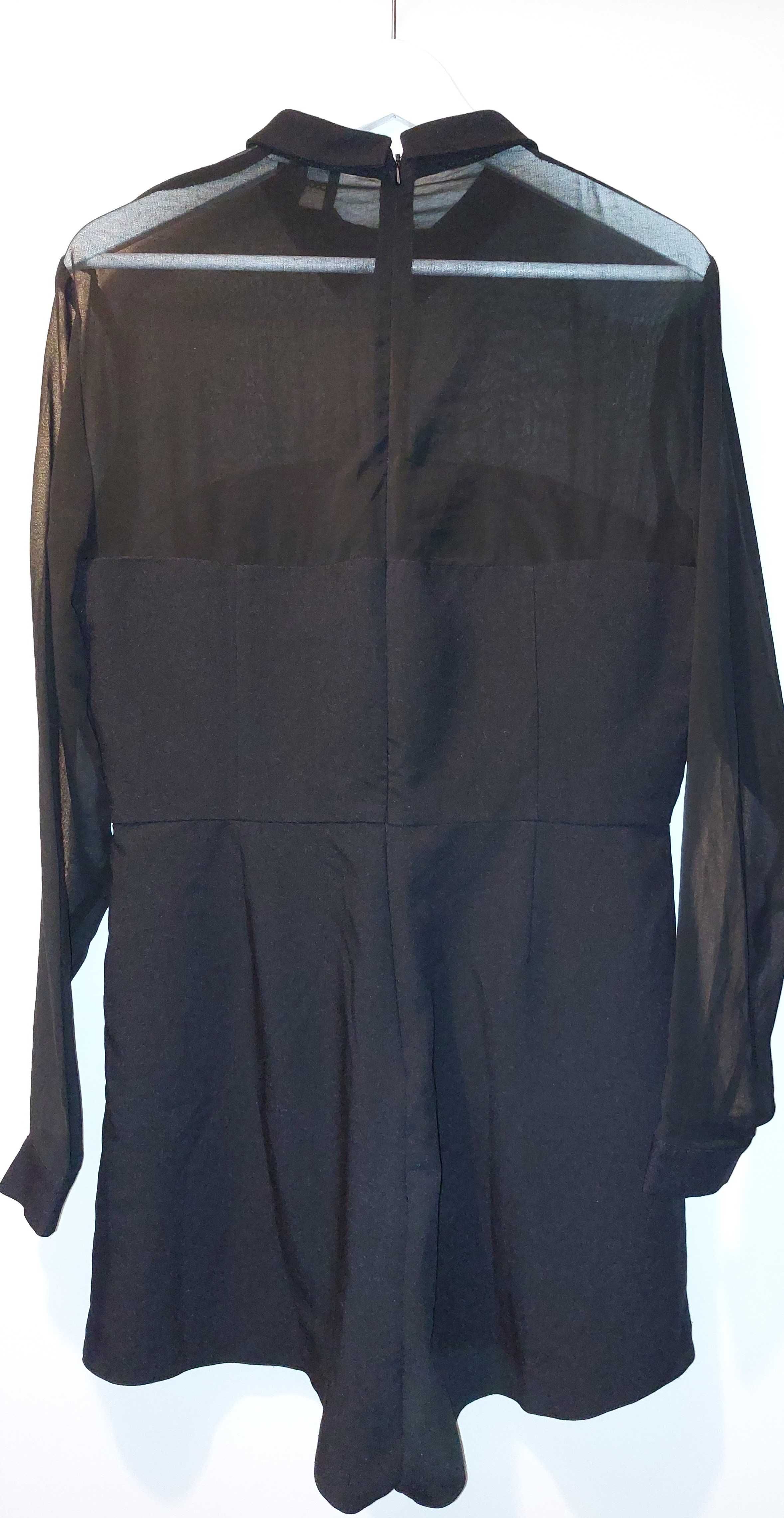 Czarny kombinezon z kołnierzykiem i szyfonowymi wstawkami ASOS 42/XL