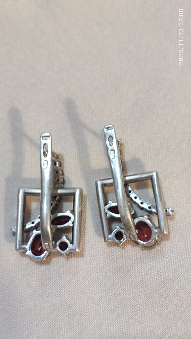 Серьги серебро, гранаты, винтаж, сережки срібні, вінтаж