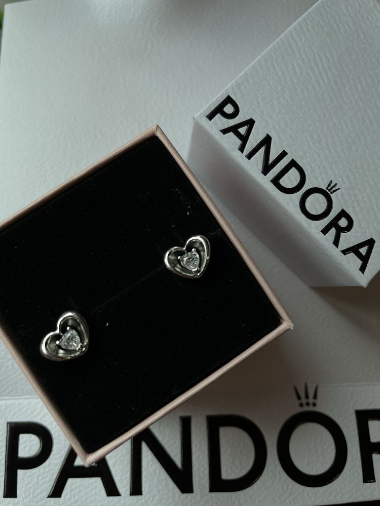 Продам сережки Pandora "Сяюче серце і плаваючий камінь"