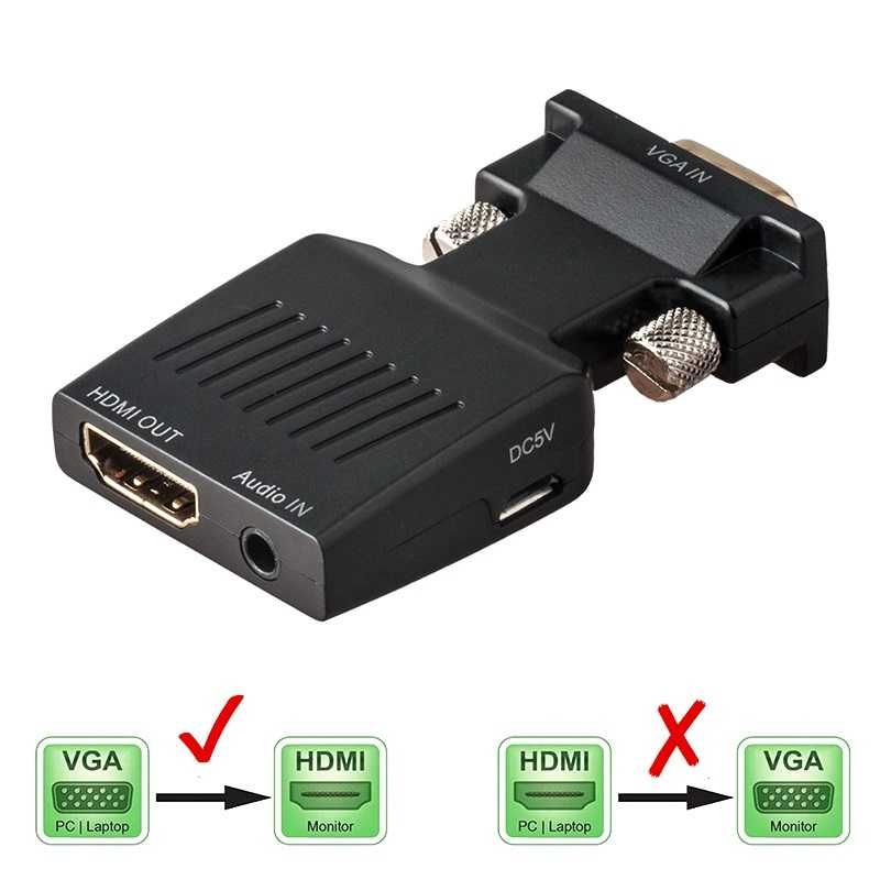 Conversor Adaptador VGA Macho para HDMI Fêmea c/ Áudio p/ PC Monitor