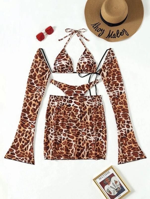 Купальник,комплект леопардовый юбка,трусики, бюстгальтер,костюм