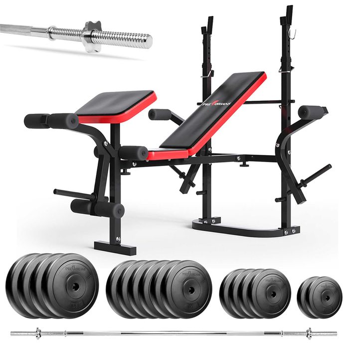 Zestaw do ćwiczeń 115kg - ławeczka treningowa sztangą 180cm obciążenia