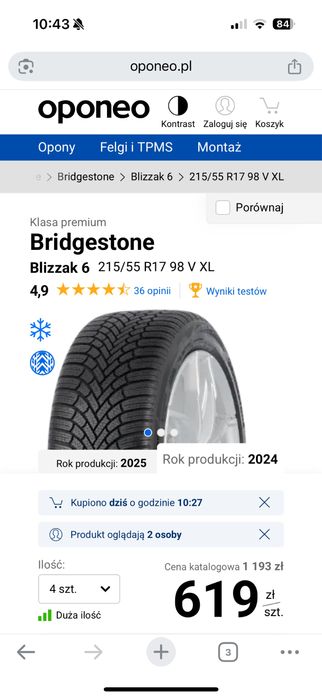 4x 215/55r17 Bridgestone Blizzak 6 , NOWE !