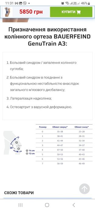 Ортез,наколенник,genutrain A3,bauerfeind 2,4,5пава,3,5ліва.