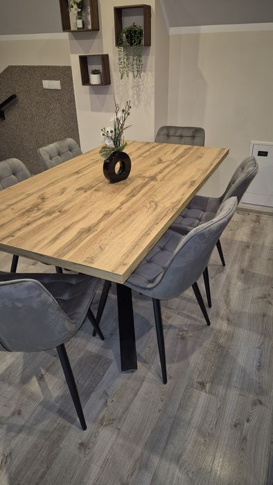 Stół Loft Pająk z 6 krzesłami welur 160x90x78