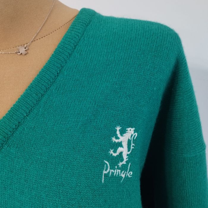 Sweter damski Pringle of Scotland – butelkowa zieleń, wełna, r XL