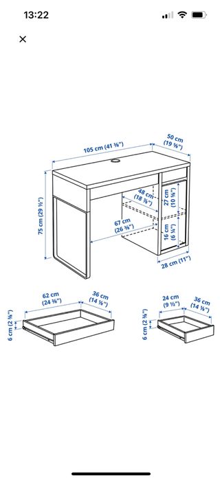 Biurko Micke Ikea - dąb bejcowany na biało