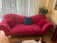 Komplet: Różowy Szezlong + 2 fotele + 2 pufy