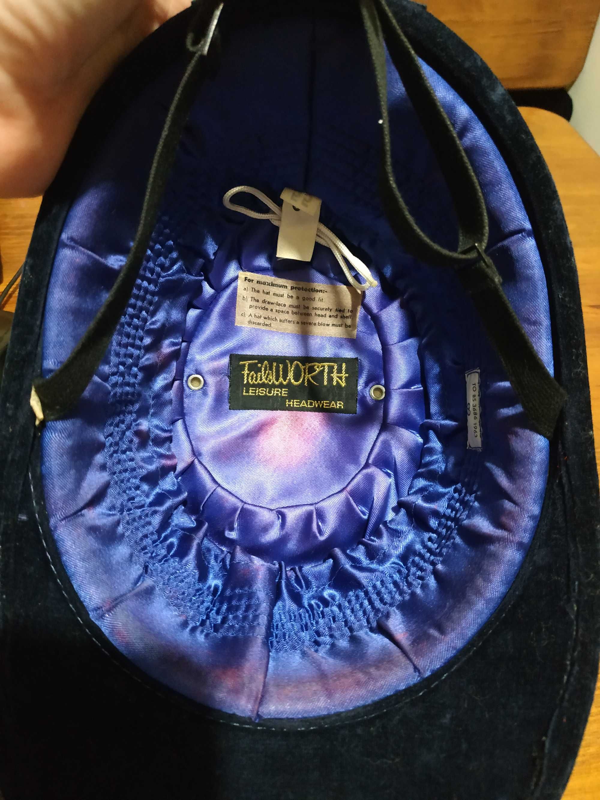 Синій шолом оксамит для верхової їзди failsworth leisure headwear 55см
