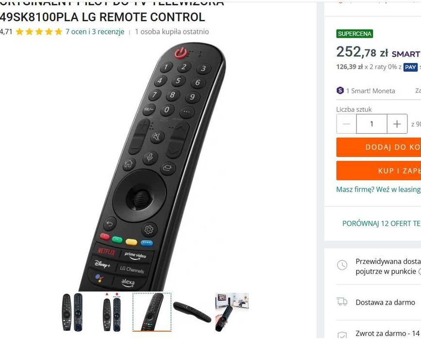 Telewizor LG 49SK8100PLA z pilotem LG REMOTE CONTROL