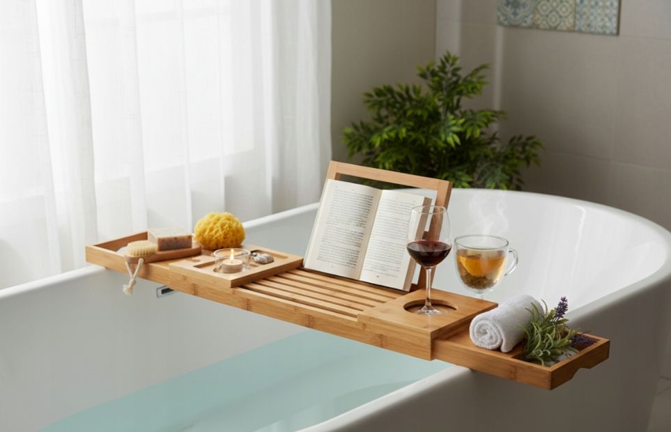 Bambusowa Półka Na Wannę Łazienkowy Organizer Regulowana Taca