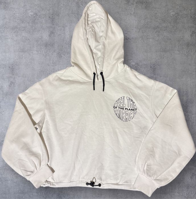 Biała krótka oversize bluza z nadrukiem M