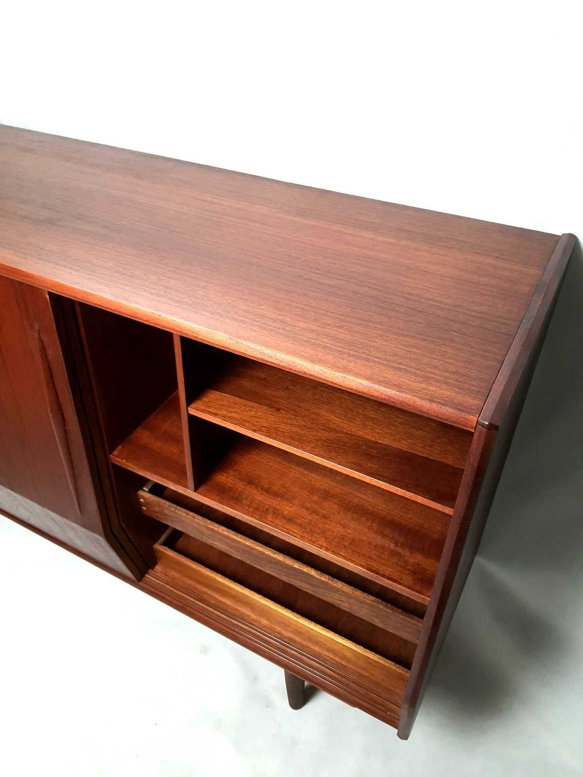 Komoda duńska, regał, Highboard, tekowy, vintage, sideboard, lata 60.