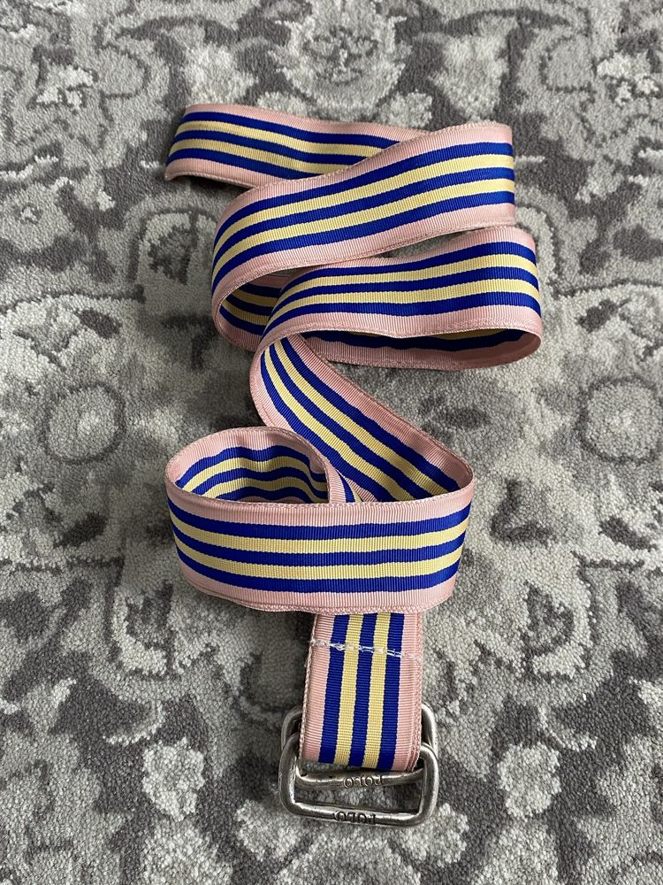 Vintage różowy granatowy pasek Polo Ralph Lauren 90cm