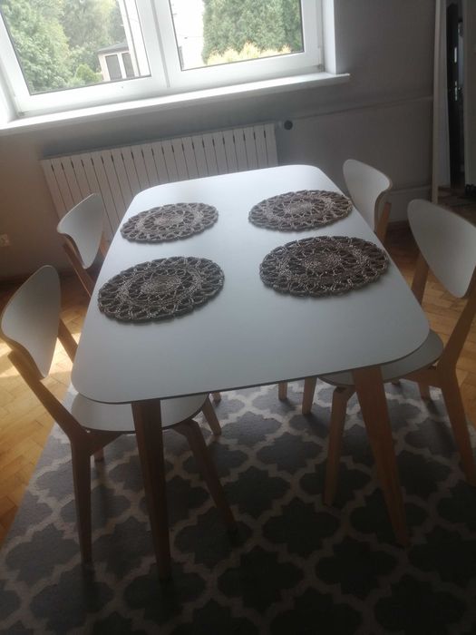 Zestaw krzesła i stół IKEA Nordmyra 145x85 biały/brzoza nogi