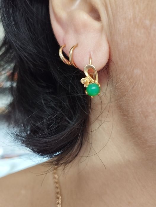 Золотые сережки СССР с хризопразом 3.67 грамма