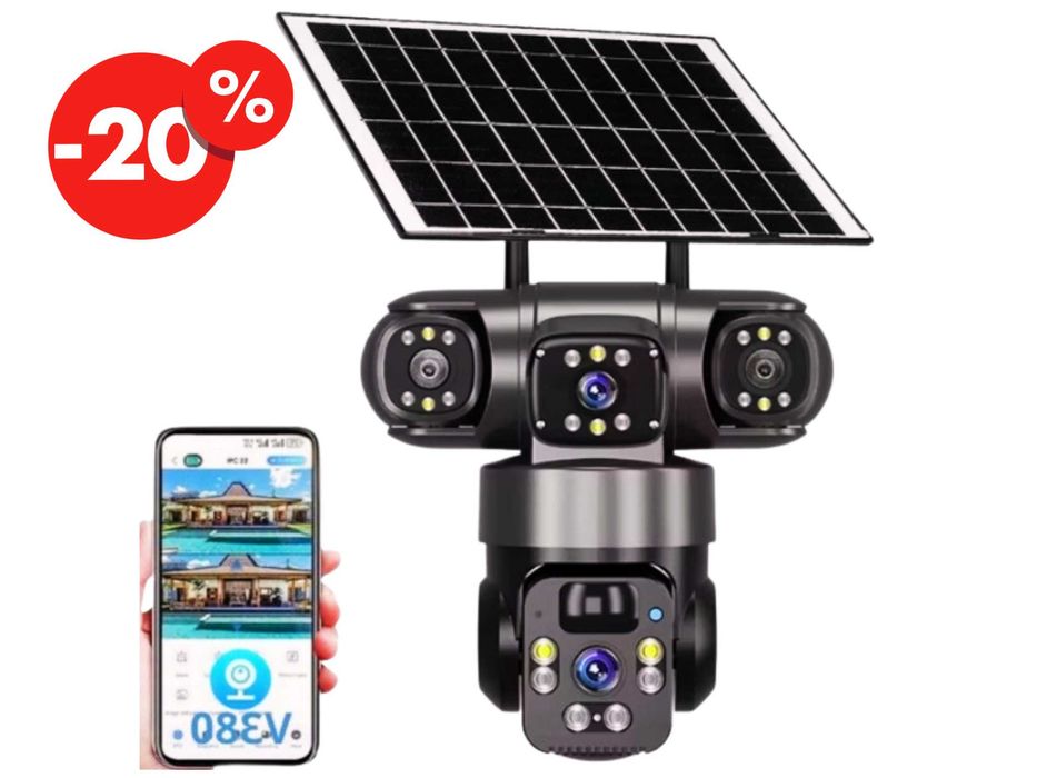 Kamera Zewnętrzna Solarna Dwa Obiektywy Obrotowa Karta Sim 4K - OKAZJA