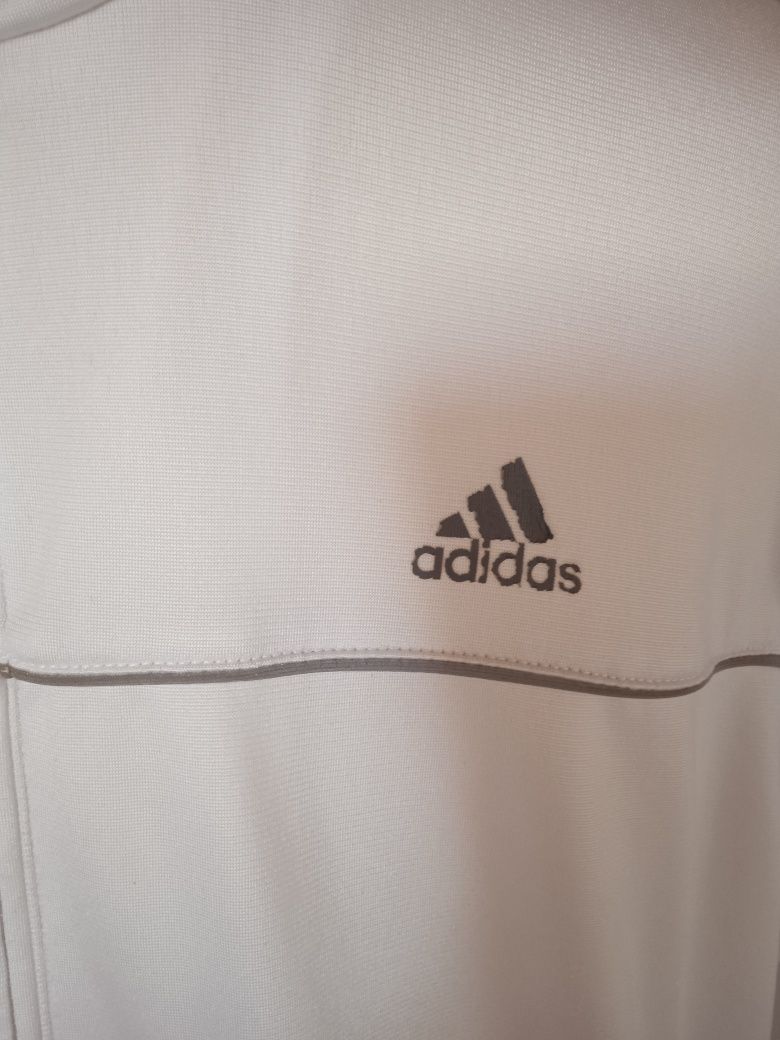 Biała męska bluza Adidas rozpinana kieszenie L XL