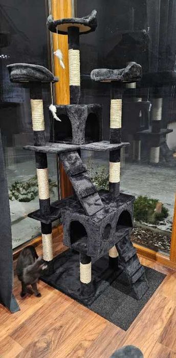 drapak dla kota wysoki 170 cm domek zabawki legowisko czarny - Nowy