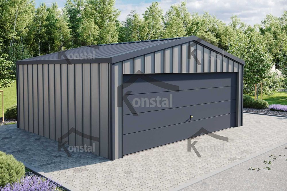 Nowoczesny Garaż blaszany 6x5 TOPLINE pomieszczenie brama SEGMENTOWA