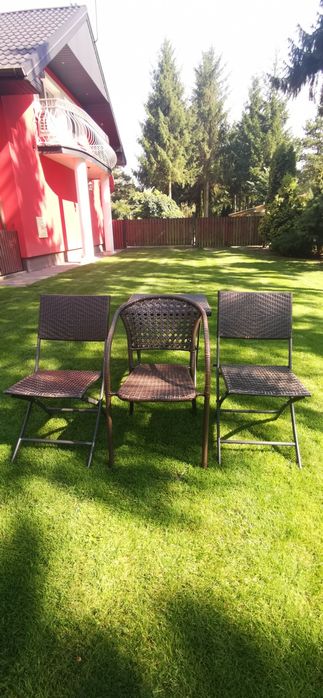 Meble ogrodowe rattan stół, krzesła komplet brąz