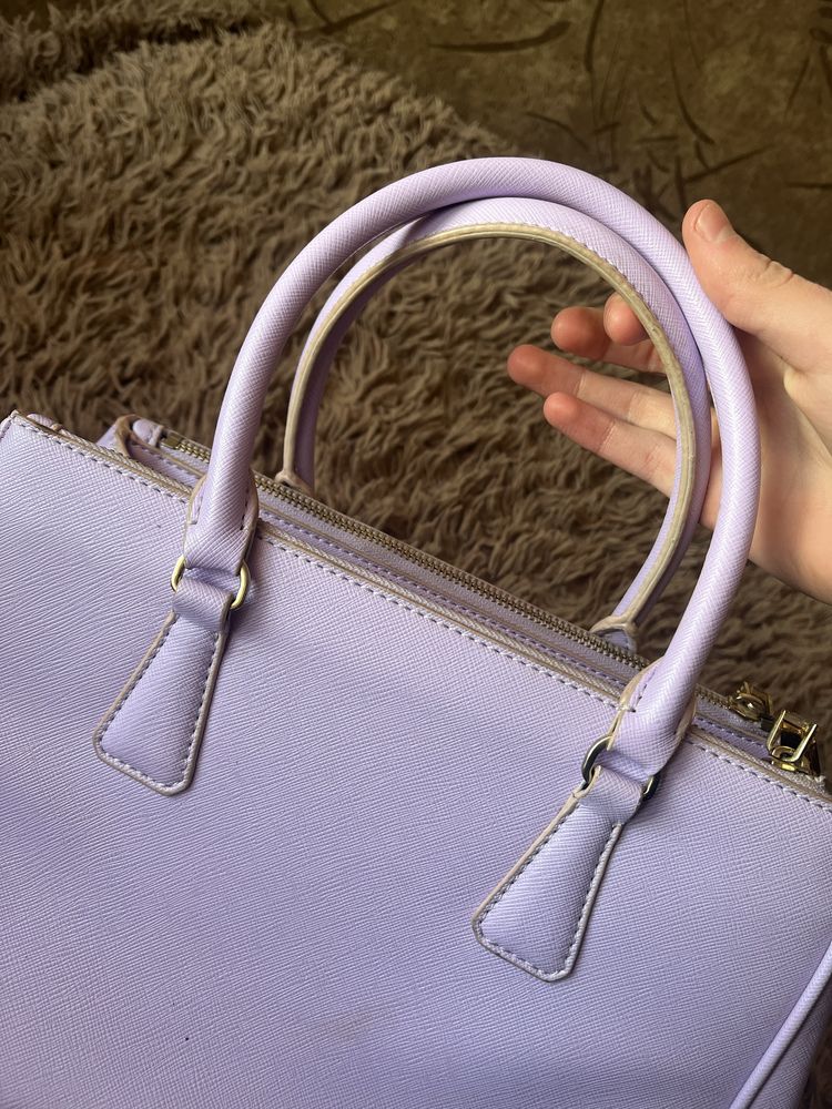 Оригінал! Prada Saffiano Double Zip Purple Learher Bag