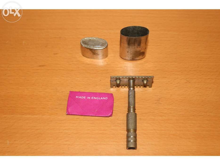 Estojo de barbear marca nacer (suporte, lâmina e cabo) vintage