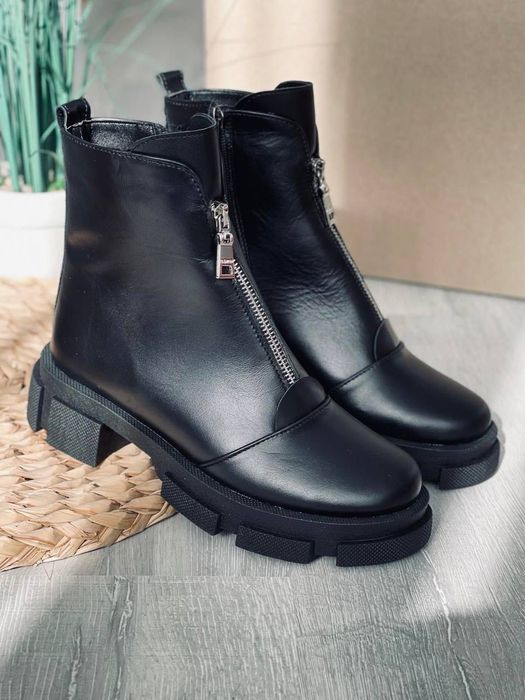 Черевики зимові шкіряні чорні. Женские ботинки кожаные зимние