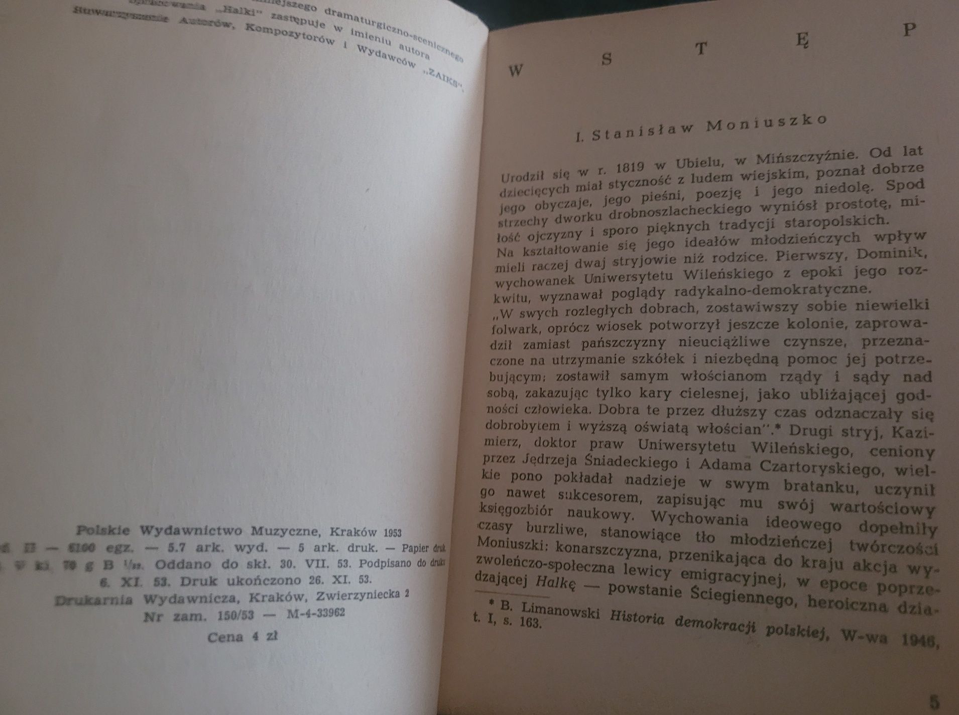 Halka.Tekst i objaśnienia 1952 PWM + Almanach moniuszkowski + gratis