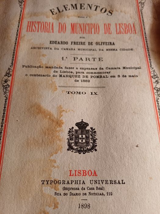 Livro lisboa elementos  historia do municipio Lisboa