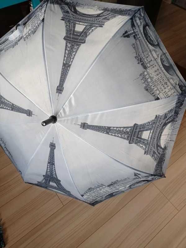 Piękny duży parasol z Wieża Eiffla szaro czarny