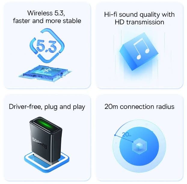 Baseus BA07 USB Bluetooth 5.3 Adapter for PC