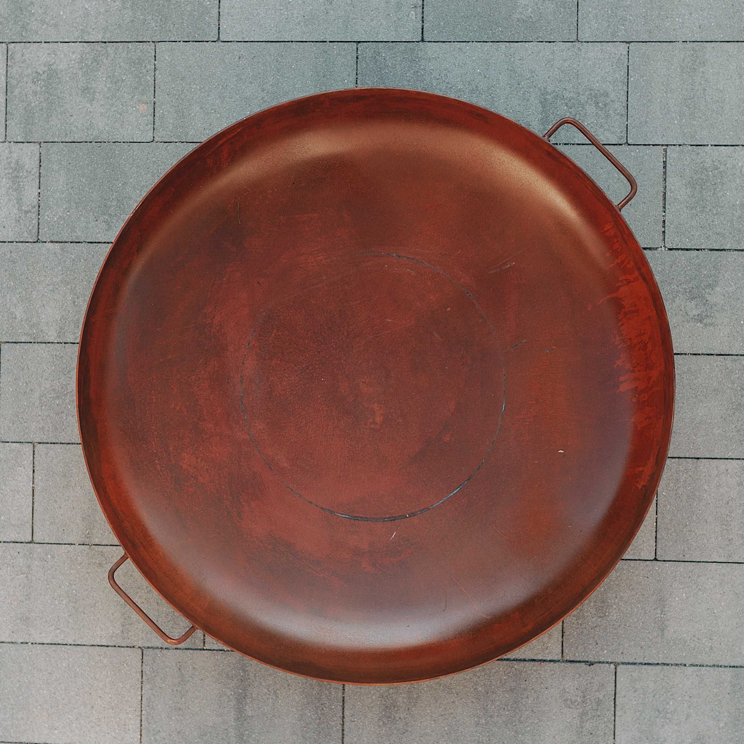 Palenisko ogrodowe Corten Głęboka Misa 70 cm Rączki Pierścień Grill