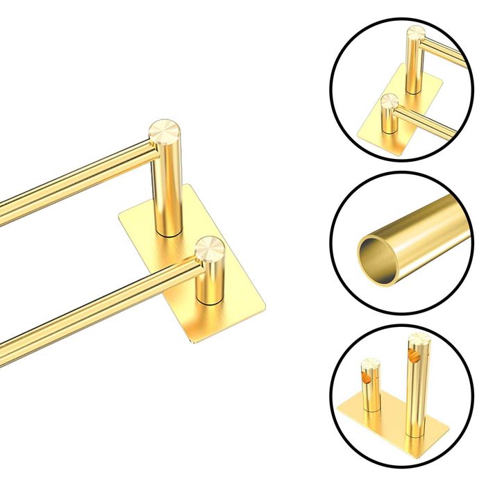 Dwupoziomowy wieszak na ręczniki, złoty, stal, wytrzymały O52