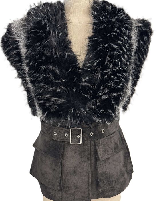 Damska kamizelka z futrzanym kołnierzem