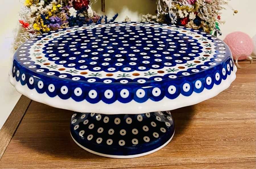 Ceramika Bolesławiec. Patera na stopce 27 cm (2043)