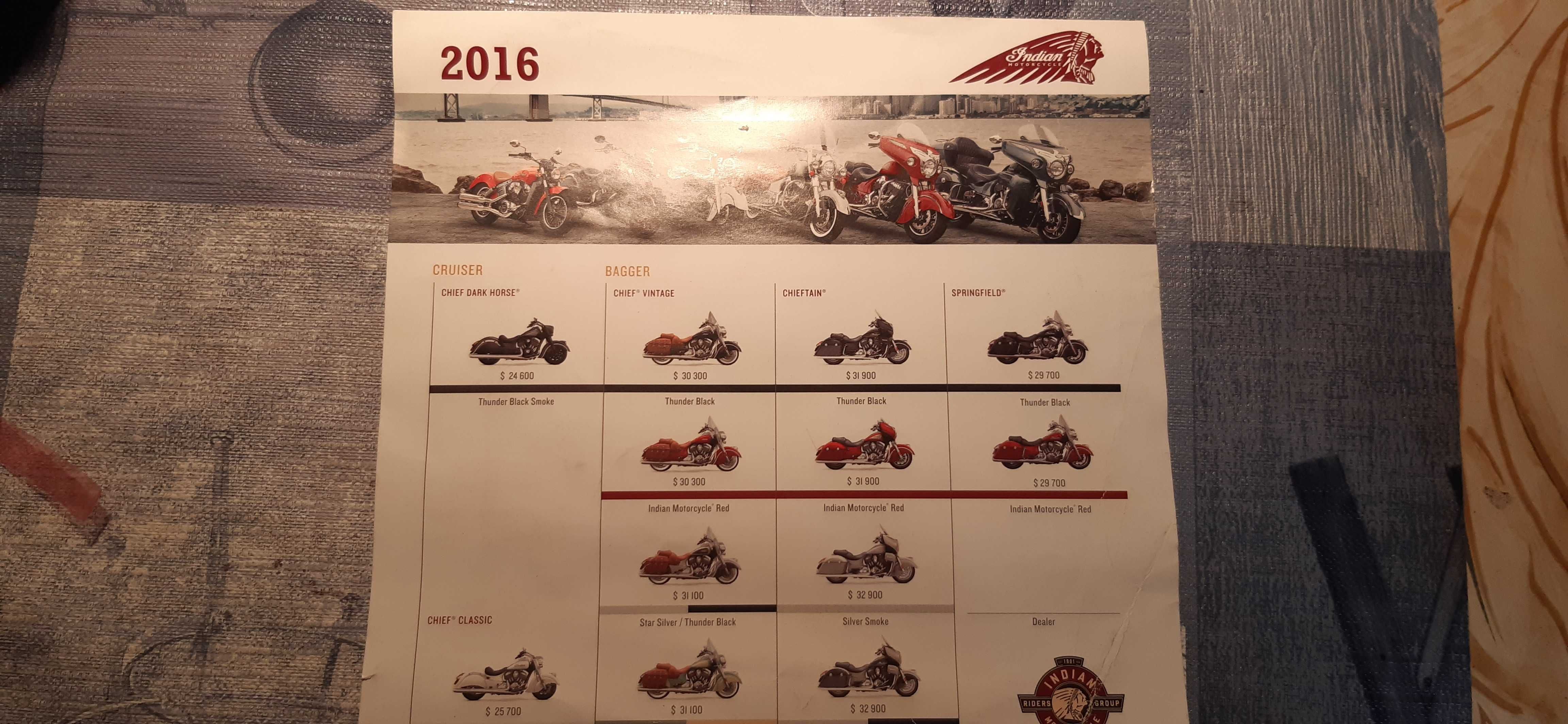 broszura, katalog motocykli indian 2016 dla kolekcjonerów