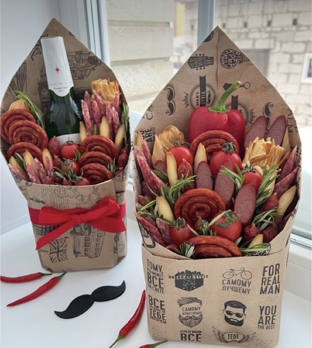 Їстівні букети. З солодощами, сухофруктами, фруктами, м‘ясні і тд